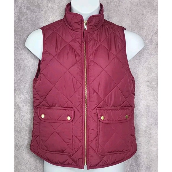 J CREW Quilted Puffer Vest Full‎ Zip Fresh Raspberry Womens Size Medium - Picture 1 of 9